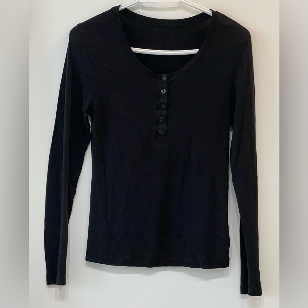 Black Long Sleeve Button Henley - size M